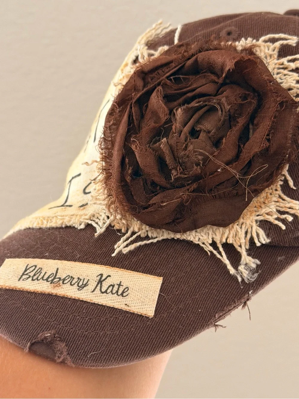 New Women’s Brown Cap with Patch & Flower Decorated by Blueberry Kate